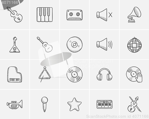 Image of Media sketch icon set.