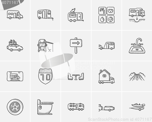 Image of Travel and holiday sketch icon set.