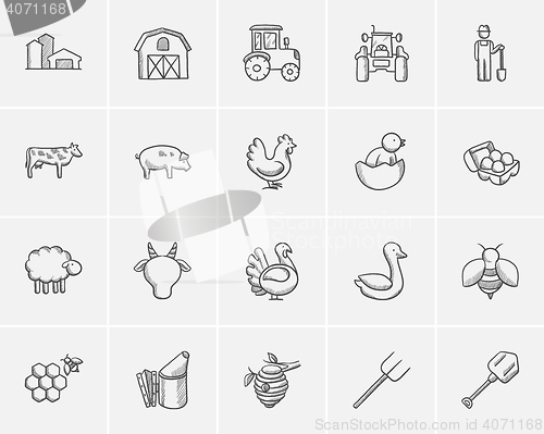 Image of Agriculture sketch icon set.