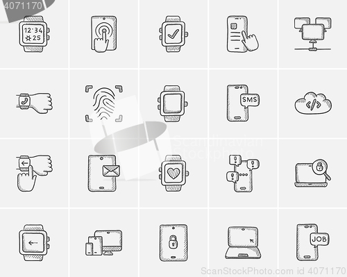 Image of Technology sketch icon set.