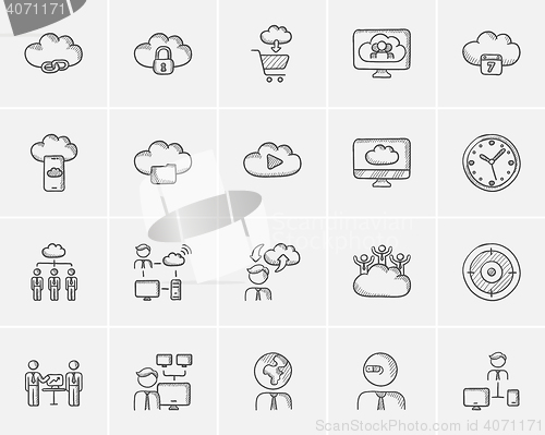 Image of Technology sketch icon set.
