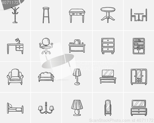Image of Furniture sketch icon set.