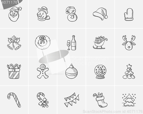 Image of Christmas sketch icon set.