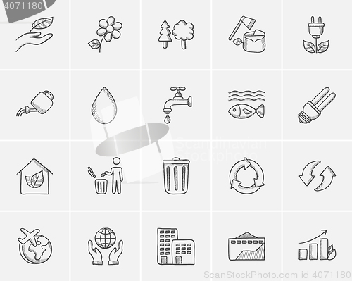 Image of Ecology sketch icon set.