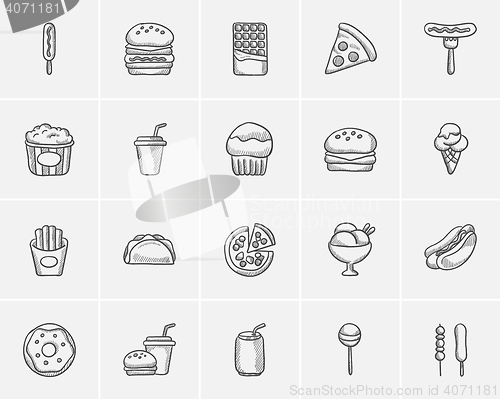 Image of Junk food sketch icon set.