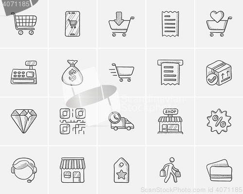 Image of Shopping sketch icon set.