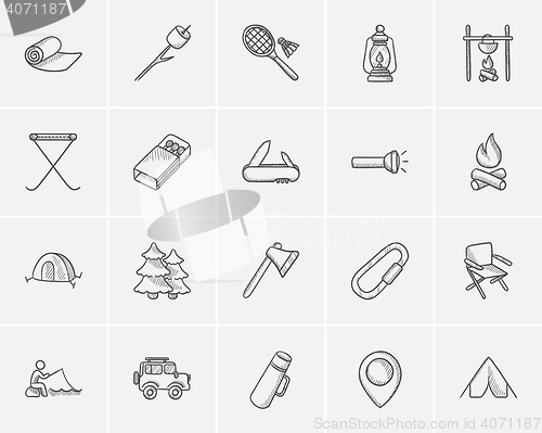 Image of Travel and holiday sketch icon set.