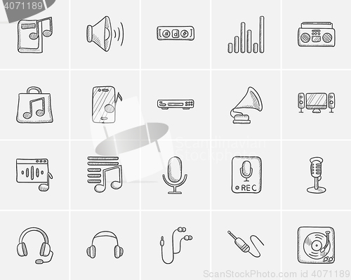 Image of Media sketch icon set.