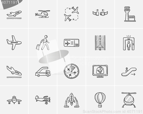 Image of Air transport sketch icon set.