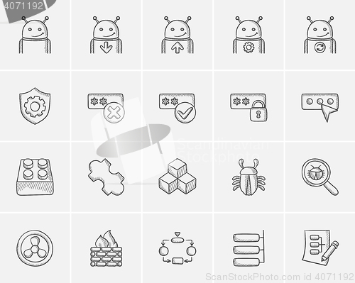 Image of Technology sketch icon set.