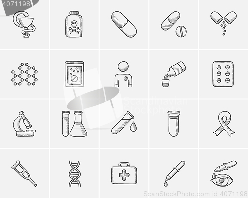 Image of Medicine sketch icon set.