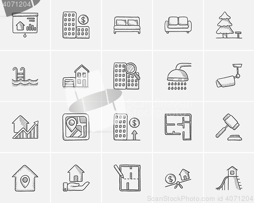 Image of Real estate sketch icon set.