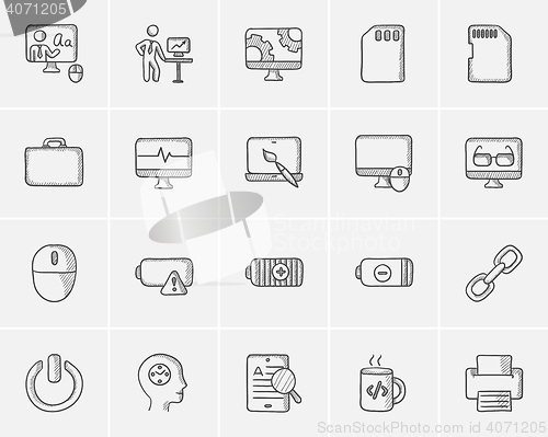 Image of Technology sketch icon set.