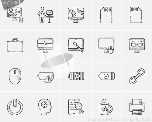 Image of Technology sketch icon set.