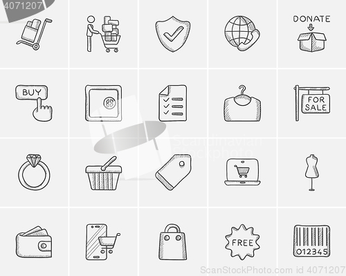 Image of Shopping sketch icon set.