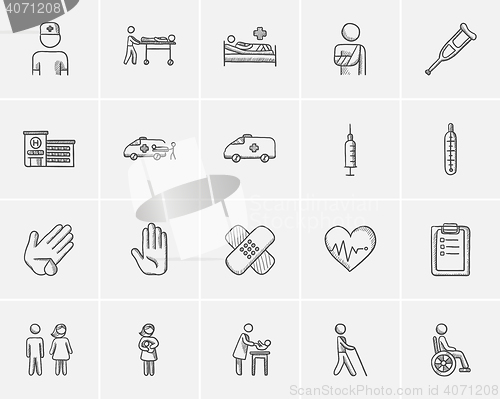 Image of Medicine sketch icon set.