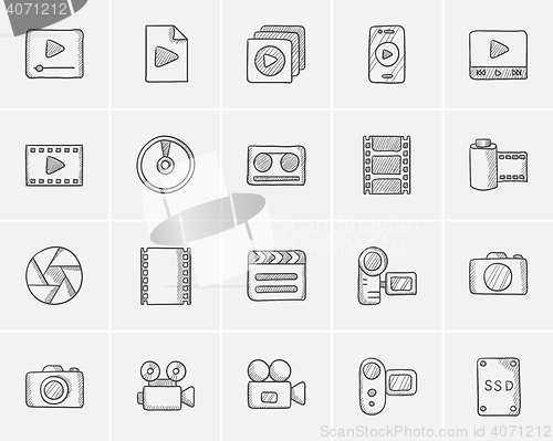 Image of Media sketch icon set.