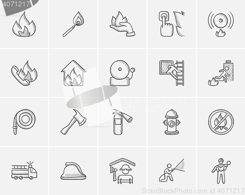 Image of Fire sketch icon set.