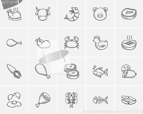 Image of Food and drink sketch icon set.