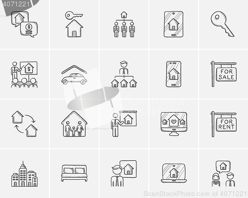 Image of Real estate sketch icon set.