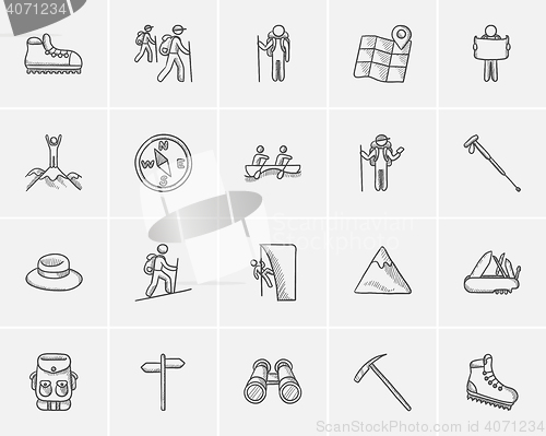 Image of Travel and holiday sketch icon set.