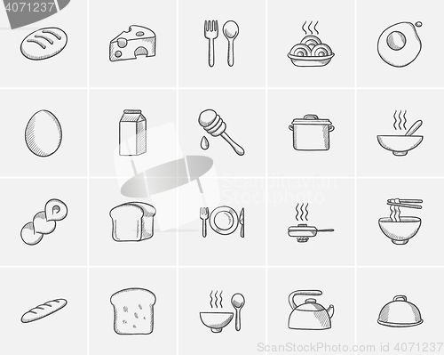 Image of Food and drink sketch icon set.