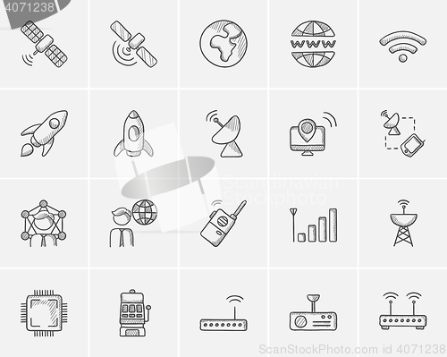 Image of Technology sketch icon set.