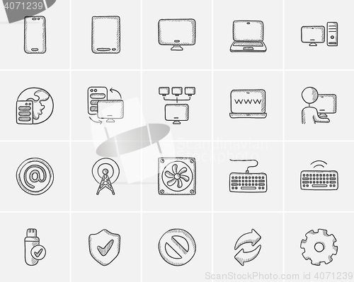 Image of Technology sketch icon set.