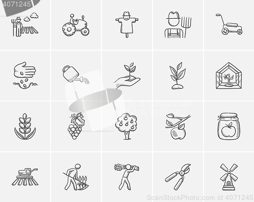 Image of Agriculture sketch icon set.