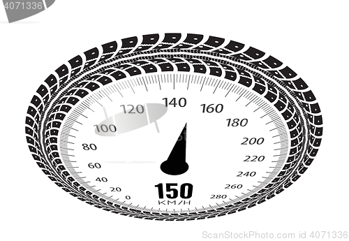 Image of Speedometer vector illustration. Styling by tire tracks.