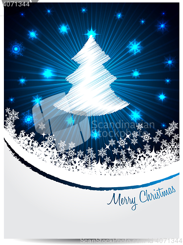 Image of Blue white christmas greeting with bursting scribbled christmast