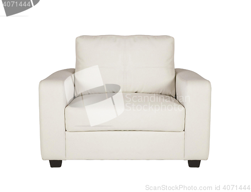 Image of studio shot of a leather white armchair isolated