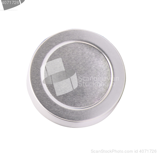 Image of round metal box isolated on white