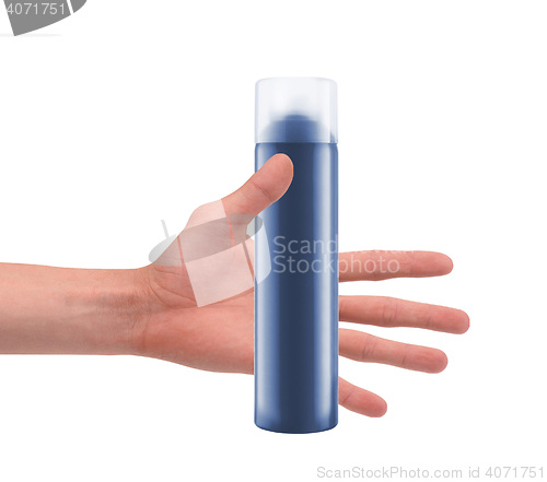 Image of Male white hand holding plastic bottle