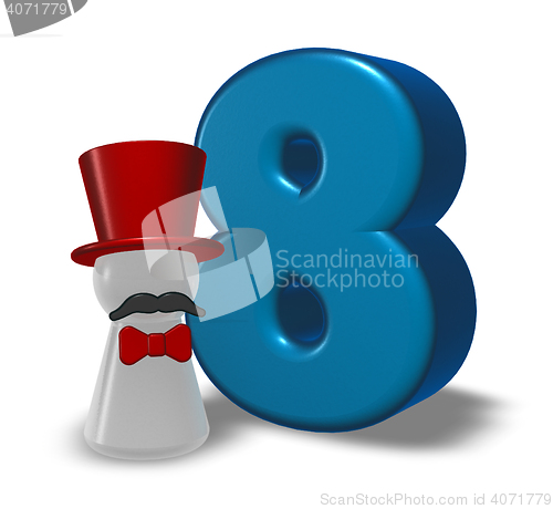 Image of number eight and pawn with hat and beard - 3d rendering