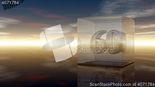 Image of number sixty in glass cube under cloudy sky - 3d rendering