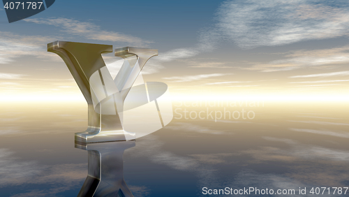 Image of metal uppercase letter y under cloudy sky - 3d rendering