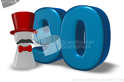 Image of number ninety and pawn with hat and beard - 3d rendering