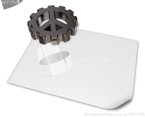 Image of pacific symbol in gear wheel on blank white paper sheet - 3dillustration