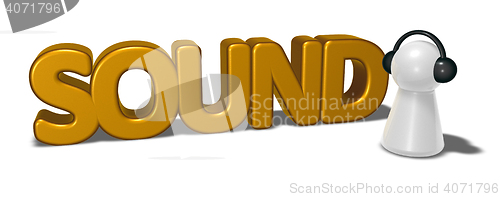 Image of sound tag and pawn with headphones - 3d rendering