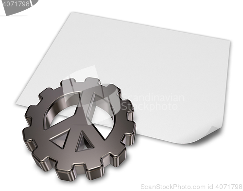 Image of pacific symbol in gear wheel on blank white paper sheet - 3dillustration