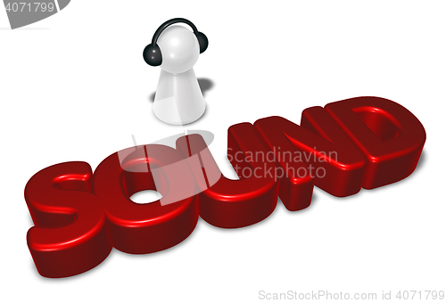Image of sound tag and pawn with headphones - 3d rendering
