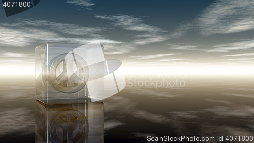 Image of pacific symbol in glass cube under cloudy sky - 3d rendering