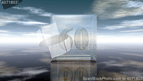 Image of number sixty in glass cube under cloudy sky - 3d rendering