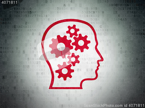 Image of Marketing concept: Head With Gears on Digital Data Paper background