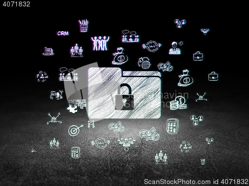 Image of Business concept: Folder With Lock in grunge dark room