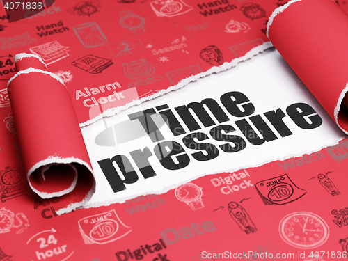 Image of Timeline concept: black text Time Pressure under the piece of  torn paper