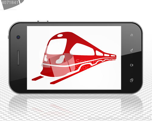 Image of Vacation concept: Smartphone with Train on display