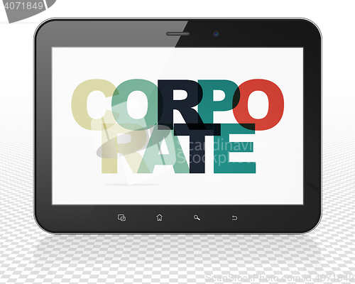 Image of Finance concept: Tablet Pc Computer with Corporate on  display