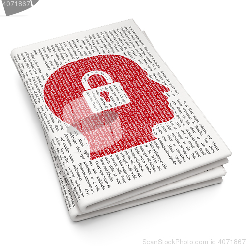 Image of Data concept: Head With Padlock on Newspaper background